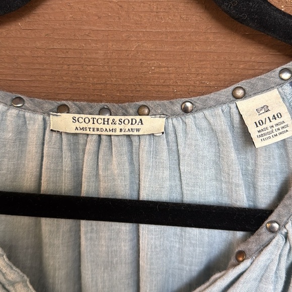 Scotch & Soda Light Blue Embroidered Sleeves Star Detail Blouse size 10/140 - Picture 2 of 7